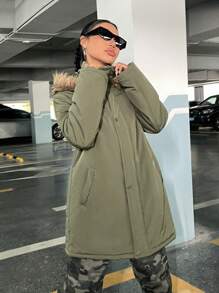 SHEIN EZwear Women'S Padded Parka Coat With Collar