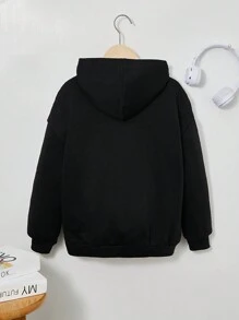 SHEIN Tween Girl Bear Print Drop Shoulder Sweatshirt - Black - View 2