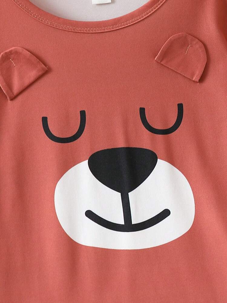 Boys' Cartoon Print T-shirt & Solid Color Long Pants Homewear Set