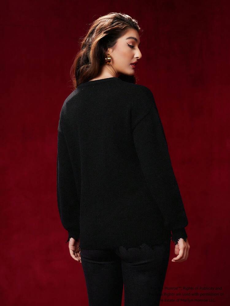 Heart-Shaped Letter Pattern Drop Shoulder Loose Casual Sweater Autumn And Winter Style