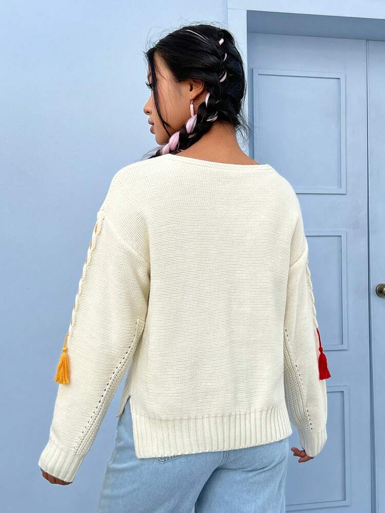 Tassel Detail Drop Shoulder Sweater