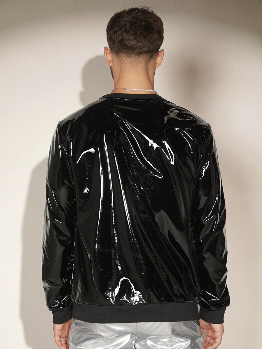 FeverCity Men PU Leather Solid Sweatshirt SHEIN UK