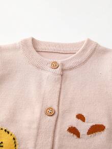 Baby Girl Cartoon & Letter Pattern Striped Trim Cardigan - Apricot - View 5