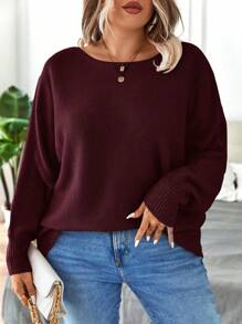 Calvaya Plus Batwing Sleeve Sweater Knit Pullover Fall Winter Autumn Sweater - Burgundy - View 1