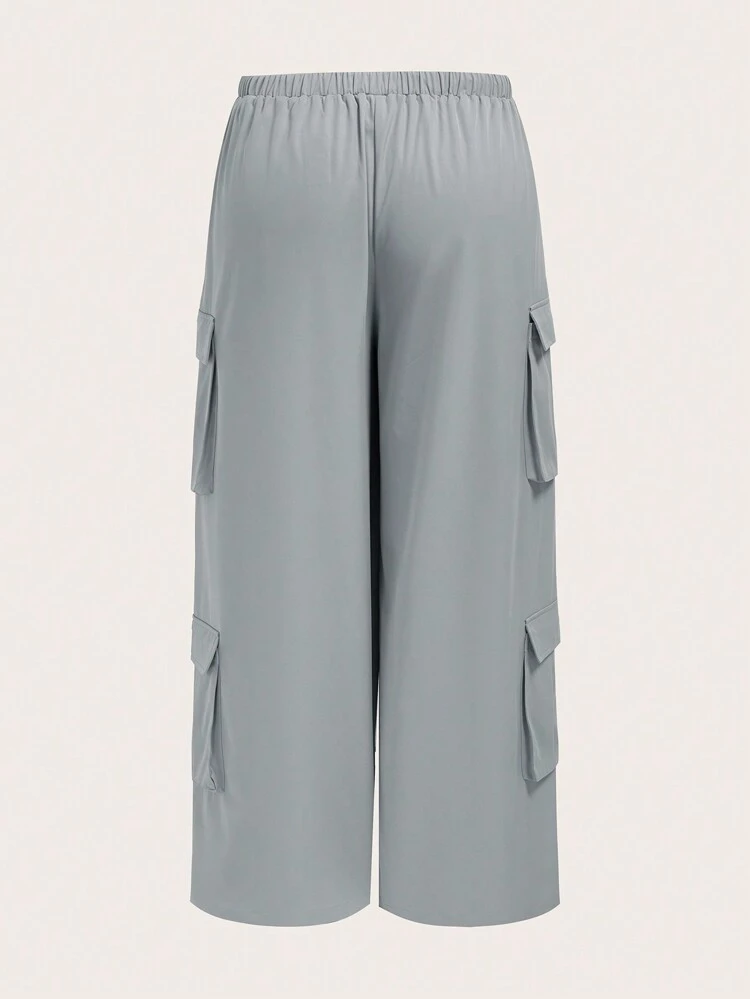 Plus Flap Pocket Side Drawstring Waist Cargo Pants