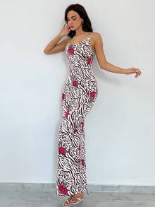 SHEIN Privé Floral Print Cami Bodycon Dress - Multicolor - View 5