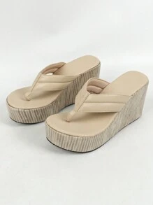 Của phụ nữ Màu Quả mơ Màu sắc Nêm Cao gót Giày dép Với Dày Đế & Chóp giầy tròn Mẫu sọc , Đơn giản Retro Phong cách Đúng mốt Bãi biển Giản dị Giày dép Đối với Mùa xuân/Mùa hè - Màu be - Xem 5