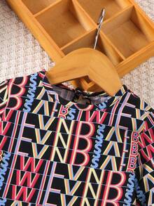 Baby Girl Allover Letter Graphic Keyhole Back Dress - Multicolor - View 7
