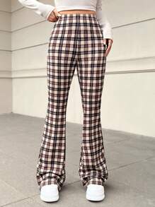 SHEIN EZwear 女式針織格紋長褲 - 棕色 - 查看 3