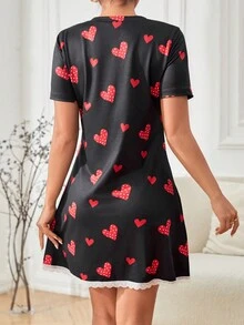 愛心圖案蕾絲邊睡裙