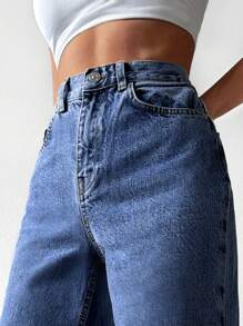 SHEIN Cottnline High Waist Straight Leg Jeans - Medium Wash - View 5