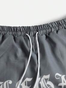 ROMWE MEN Street Life Men Slogan & Skull Print Drawstring Waist Cargo Pants - Grey - View 3