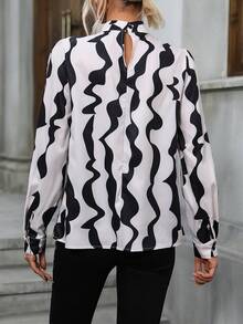 SHEIN Clasi Blusa con estampado de cuello alto - Albaricoque - Ver 2