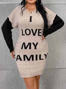 Celure 大碼標語圖案落肩袖毛衣洋裝 - 黑色 - 查看 1