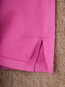 SHEIN Em bé Cô gái Cổ cao Áo chui đầu Áo len dệt kim Và Thẳng Quần Giải trí - Nhiều màu - Xem 4