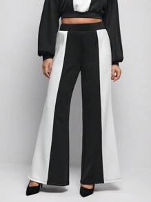 Sylvia Mollie Designer Plus Women Two Tone Flare Leg Pants, For Summer, Holiday, Festival - Black and White - View 1
