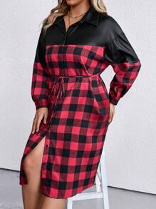 SHEIN LUNE Hơn In kẻ sọc Buffalo Thắt lưng Váy sơ mi - Nhiều màu - Xem 6