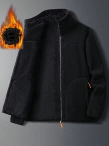 Hombres Cazadora con cremallera con forro térmico forro polar - Negro - Ver 1