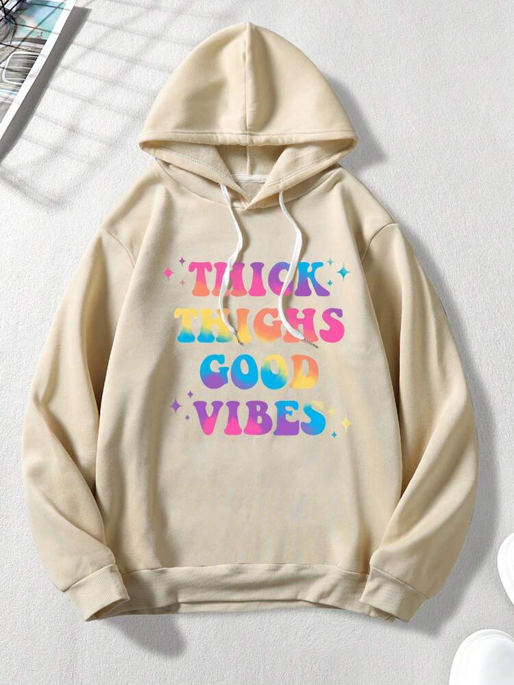 Men Plus Slogan Graphic Drawstring Thermal Hoodie