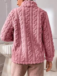 Zip Up Flannelette Lounge Top - Dusty Pink - View 2