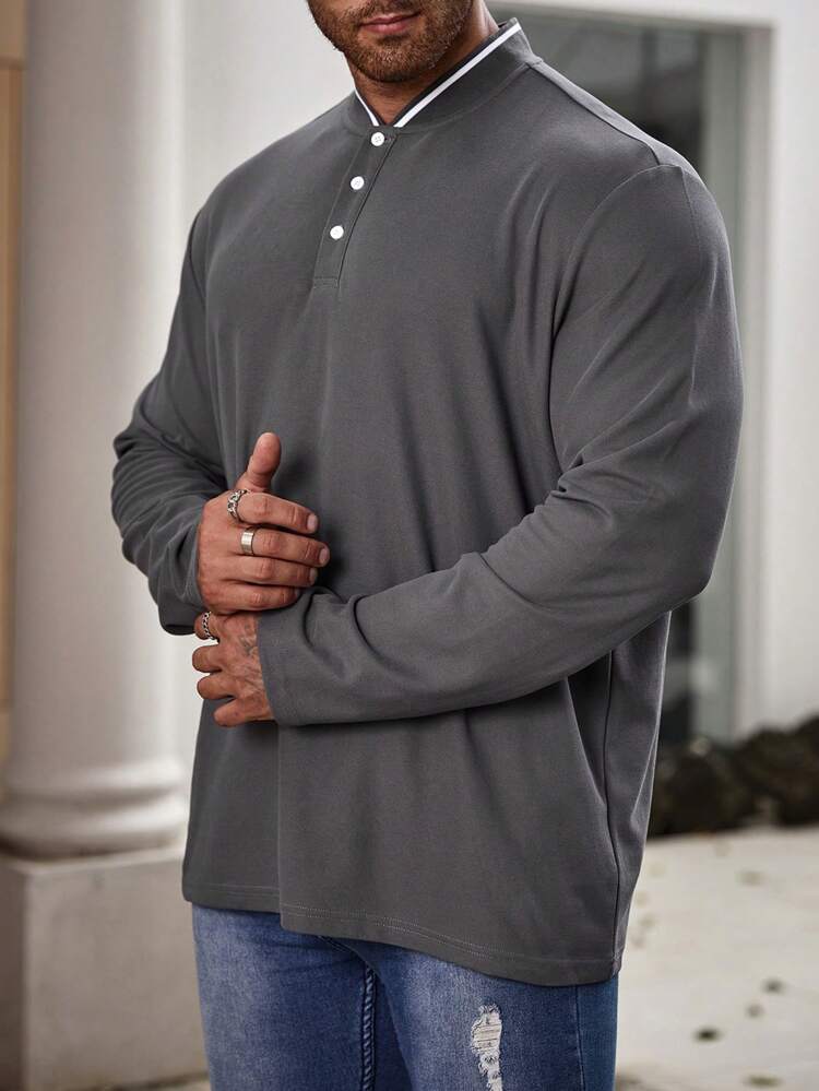 Men Plus Striped Trim Polo Shirt