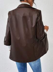 Chiquease 青果領捲邊袖PU皮革西裝外套 - 棕色 - 查看 2