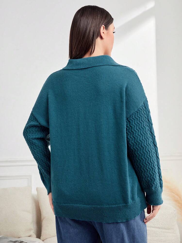 Plus Size V-Collar Drop Sleeve Sweater