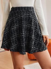 SHEIN Frenchy 格紋粗花呢喇叭半身裙