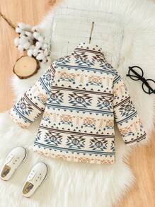 男嬰幾何印花半拉鏈小高領T恤