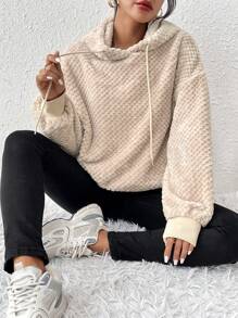 SHEIN Frenchy 落肩袖抽繩連帽衫 - 杏色 - 查看 1