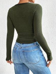 SHEIN Essnce Viền tương phản Scoop Cổ Áo thun - màu xanh lá - Xem 2
