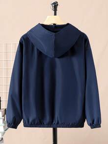 SHEIN 男孩休閒寬鬆運動連帽提花套頭夾克,青年尺寸 - 寶藍色 - 查看 2