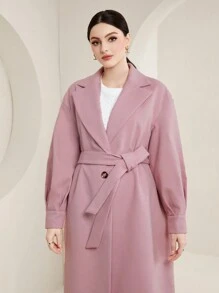 Seusyu Lapel Neck Belted Overcoat - Pink - View 4