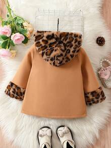 SHEIN Áo khoác bé gái Đắp vá Nút phía trước In hoa Báo - Màu Khaki - Xem 2