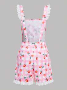 ROMWE Kawaii Women's Strawberry Check Print Overalls Jumpsuit