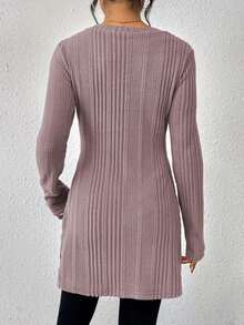 SHEIN Essnce Notched Neck Split Hem Tee - Purple - View 2