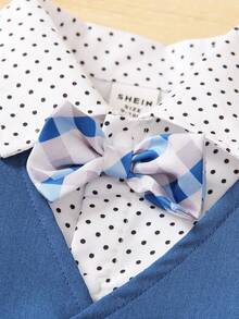 SHEIN 男嬰波點圖案前蝴蝶結襯衫&馬甲和褲子