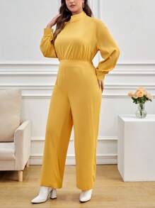 SHEIN Essnce Plus Mock Neck Drop Shoulder Jumpsuit - Yellow - View 4