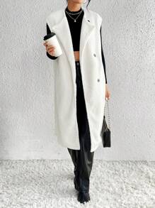 SHEIN Essnce Nút phía trước Teddy Áo vest - trắng - Xem 3