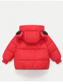 Boy's Warm Clothing With Bear Ears Design - Red - View 3