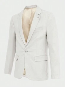 SHEIN Cottnline 男士單排扣純色西裝外套,一顆鈕扣 - 米色 - 查看 1