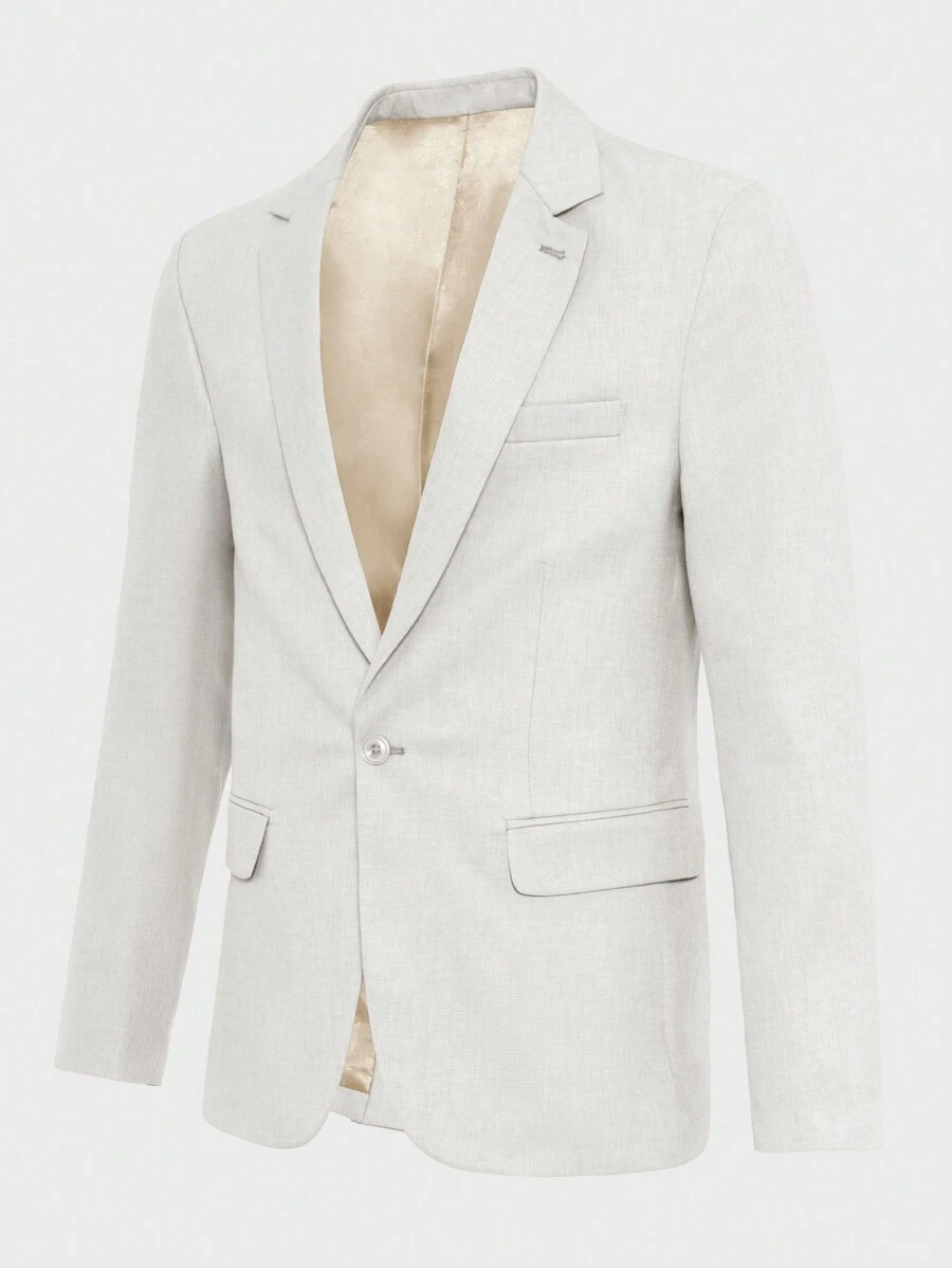 SHEIN Cottnline 男士單排扣純色西裝外套,一顆鈕扣 - 米色 - 查看 1