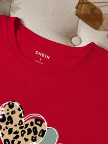 INAWLY 心形和字母图案 T 恤 图案 T 恤 女式上衣 - 紅色 - 查看 5