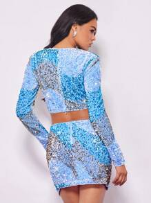 SHEIN BAE Navidad Top crop con lentejuelas & Falda bajo con abertura girante lateral