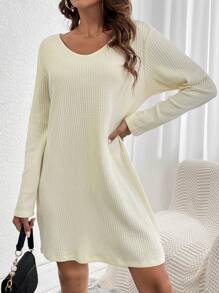 SHEIN LUNE Guipure Lace Insert Drop Shoulder Tee Dress Without Belt - Khaki - View 4