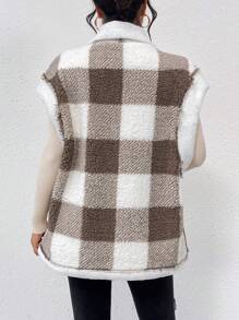 SHEIN Frenchy Plaid Teddy Fleece Vest Jacket With Turn-Down Collar Winter Casual Check - Multicolor - View 2