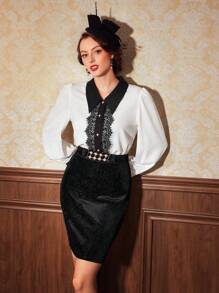 Vintamour 女士們拼貼蕾絲襯衫 - 白色 - 查看 4