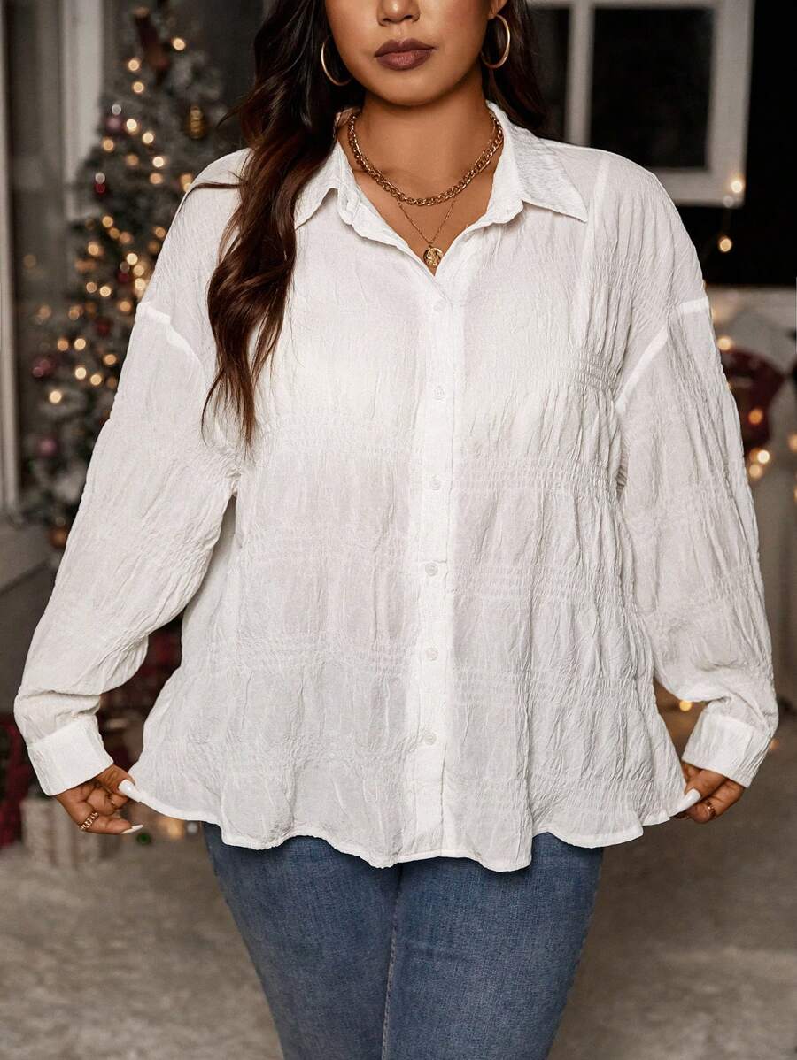 Calvaya Plus Solid Drop Shoulder Shirt Fall Cloth For Women - White - View 1