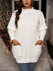 Calvaya Hơn Túi Kép tay cánh Áo len dài - Màu be - Xem 6