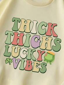 SHEIN EZwear 大碼標語圖案加絨內裏運動衫 - 黃色 - 查看 8